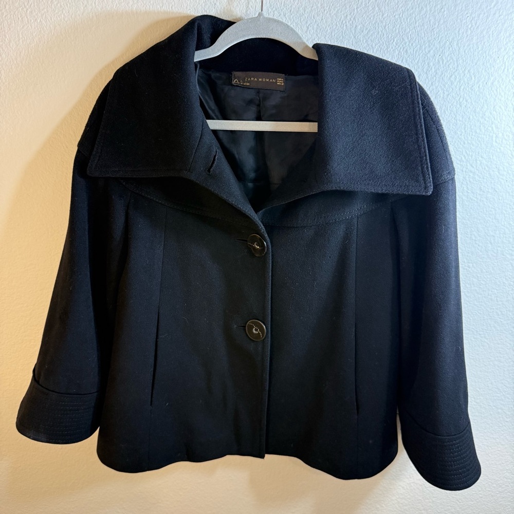 ZARA Black Wool Blend Short Coat